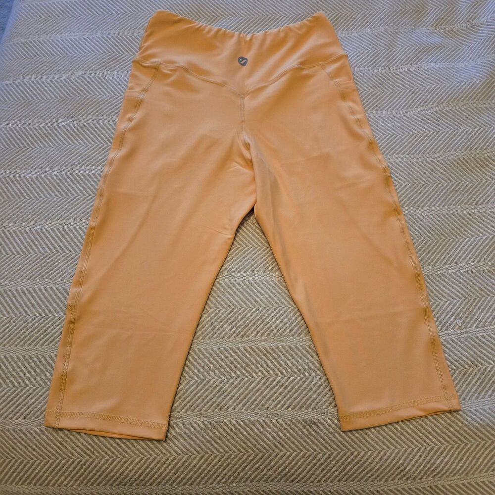 Zippy High Waisted Capri Leggings Women Small Yellow Yoga Pant Pockets Workout - Picture 2 of 10